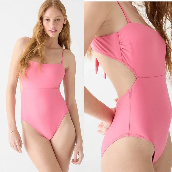 J. Crew Cutout Tie-Back One Piece Swimsuit Tea Rose Pink‎ Size 16 - Picture 1 of 14